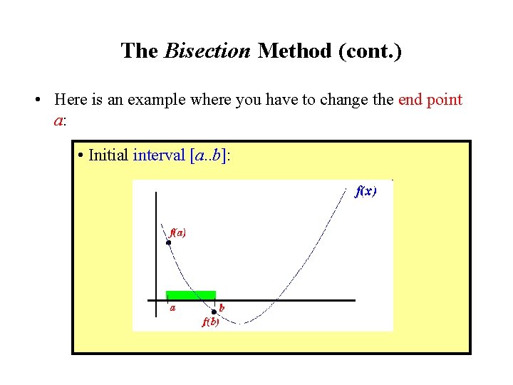 The Bisection Method (cont. ) • Here is an example where you have to