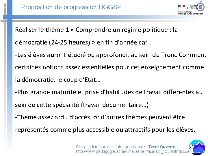 Proposition de progression HGGSP Réaliser le thème 1 « Comprendre un régime politique :
