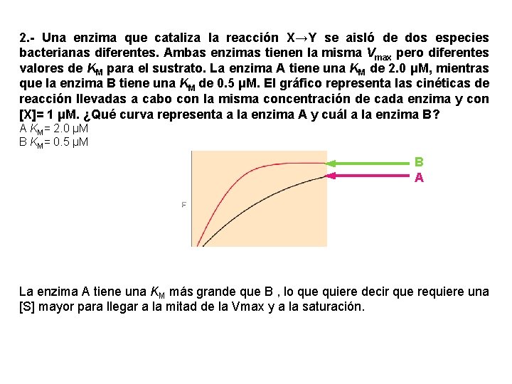 2. - Una enzima que cataliza la reacción X→Y se aisló de dos especies