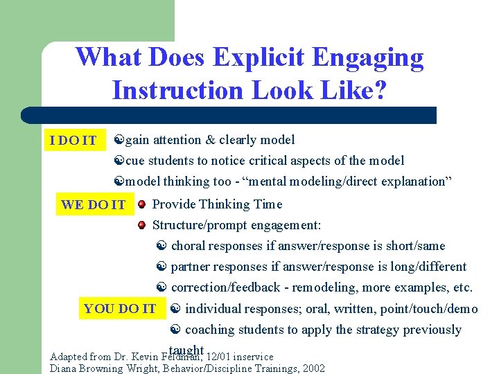 What Does Explicit Engaging Instruction Look Like? I DO IT gain attention & clearly