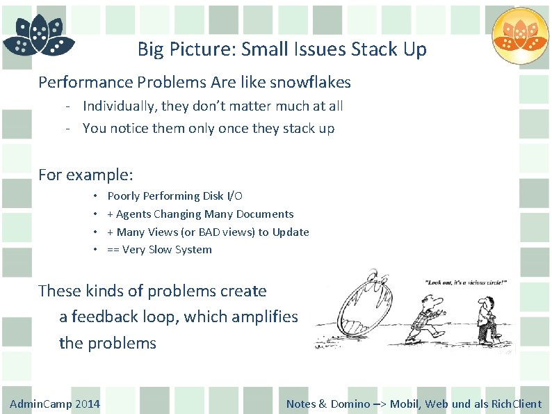 Big Picture: Small Issues Stack Up Performance Problems Are like snowflakes - Individually, they