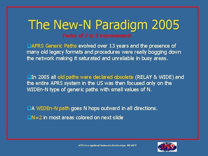 The New-N Paradigm 2005 Factor of 3 to 5 improvement! q. APRS Generic Paths