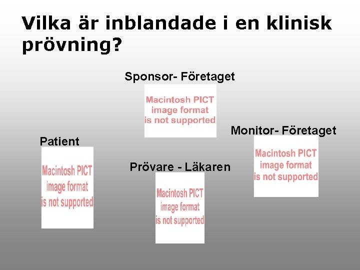 Vilka är inblandade i en klinisk prövning? Sponsor- Företaget Patient Monitor- Företaget Prövare -