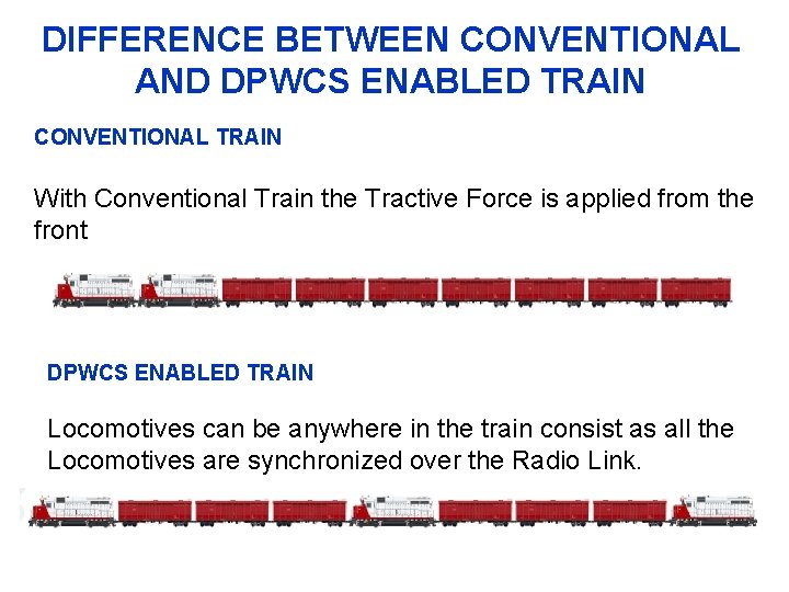 DIFFERENCE BETWEEN CONVENTIONAL AND DPWCS ENABLED TRAIN CONVENTIONAL TRAIN With Conventional Train the Tractive