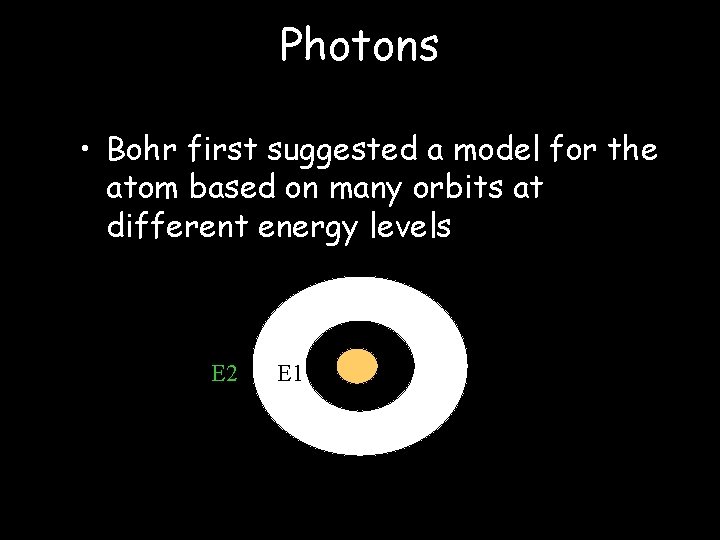 Photons • Bohr first suggested a model for the atom based on many orbits