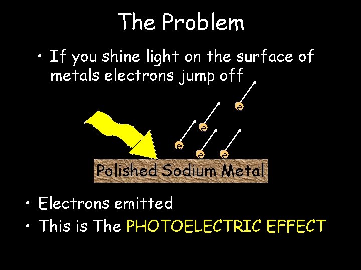 The Problem • If you shine light on the surface of metals electrons jump