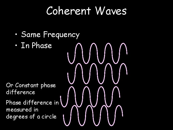 Coherent Waves • Same Frequency • In Phase Or Constant phase difference Phase difference