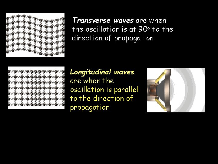 Transverse waves are when the oscillation is at 90 o to the direction of