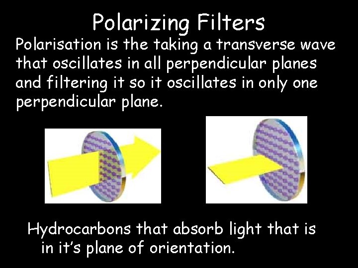 Polarizing Filters Polarisation is the taking a transverse wave that oscillates in all perpendicular
