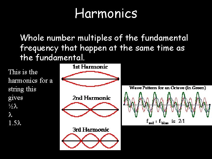 Harmonics Whole number multiples of the fundamental frequency that happen at the same time