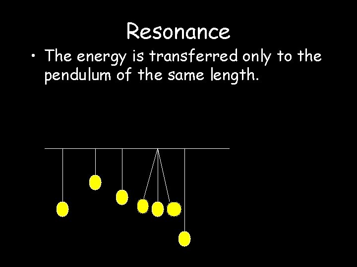 Resonance • The energy is transferred only to the pendulum of the same length.