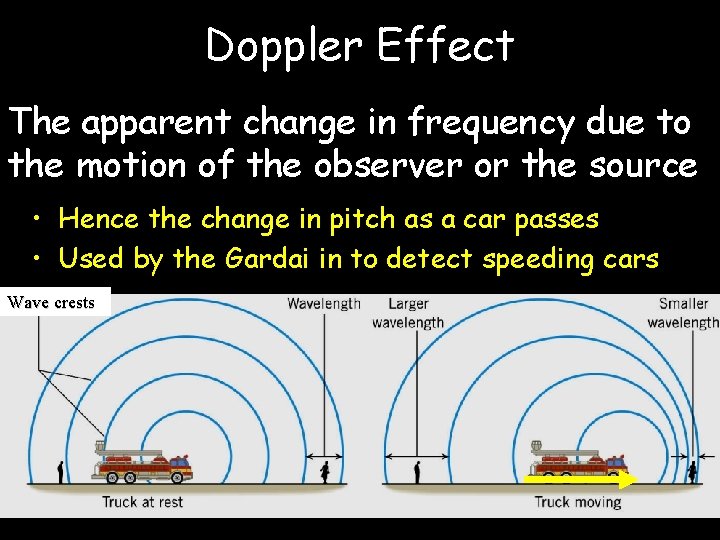 Doppler Effect The apparent change in frequency due to the motion of the observer