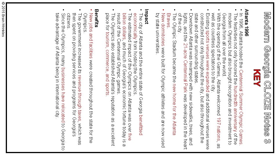 Modern Georgia CLOZE Notes 3 KEY Atlanta 1996 • In 1996, Atlanta hosted the