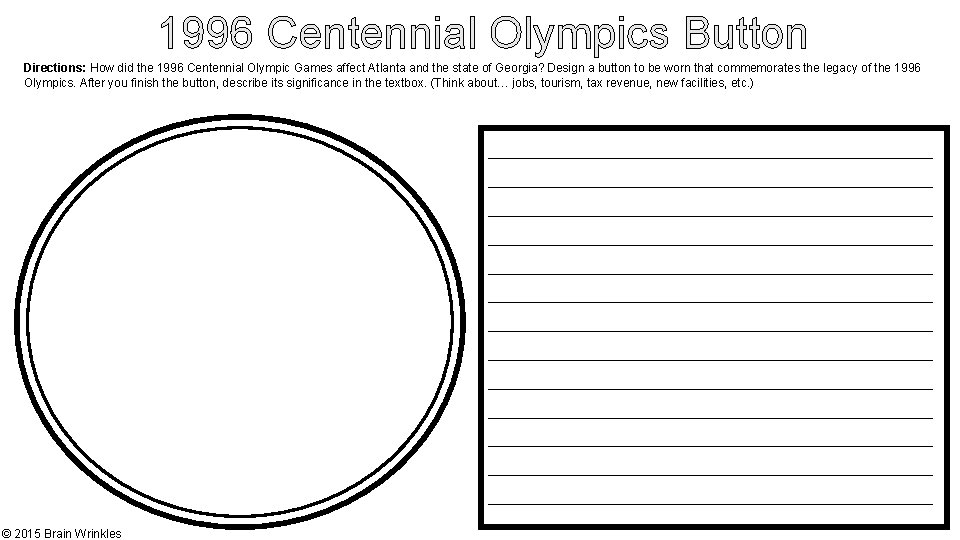 1996 Centennial Olympics Button Directions: How did the 1996 Centennial Olympic Games affect Atlanta