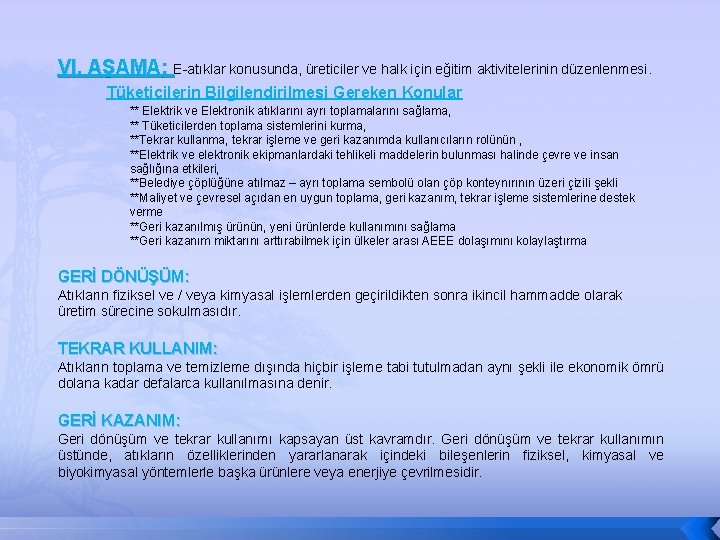 VI. AŞAMA: E-atıklar konusunda, üreticiler ve halk için eğitim aktivitelerinin düzenlenmesi. Tüketicilerin Bilgilendirilmesi Gereken