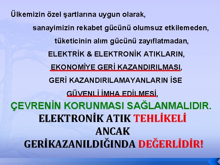 Ülkemizin özel şartlarına uygun olarak, sanayimizin rekabet gücünü olumsuz etkilemeden, tüketicinin alım gücünü zayıflatmadan,