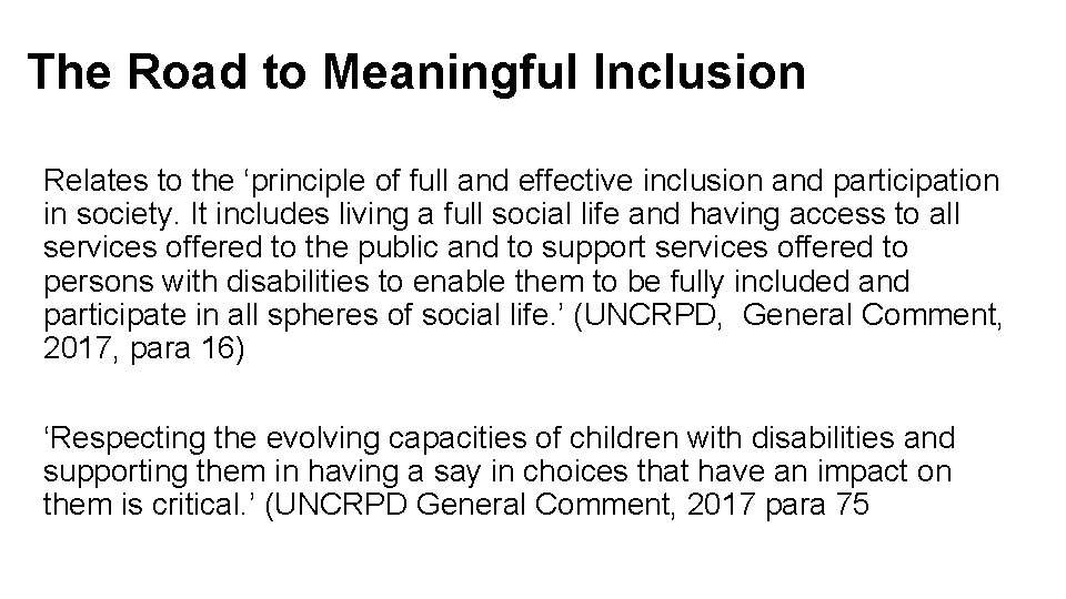 The Road to Meaningful Inclusion Relates to the ‘principle of full and effective inclusion