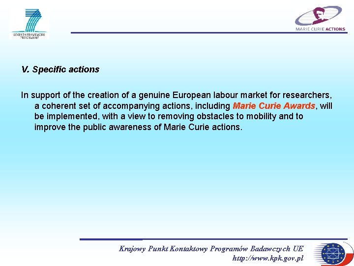 V. Specific actions In support of the creation of a genuine European labour market