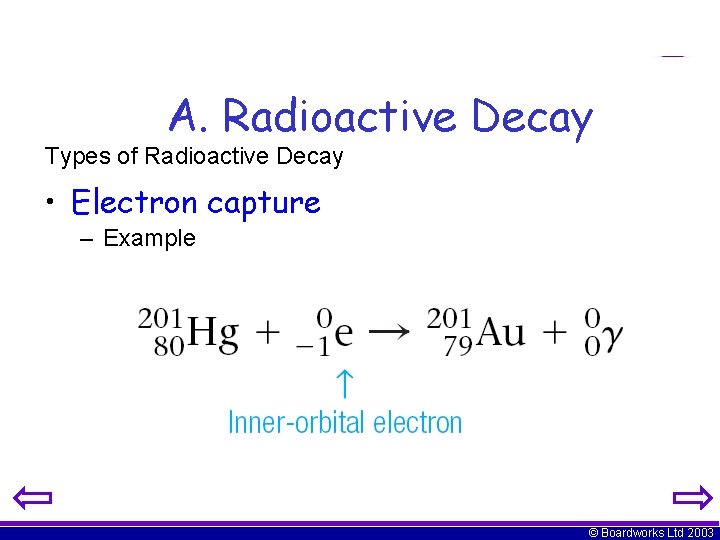 A. Radioactive Decay Types of Radioactive Decay • Electron capture – Example © Boardworks