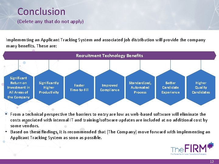 Conclusion (Delete any that do not apply) Implementing an Applicant Tracking System and associated