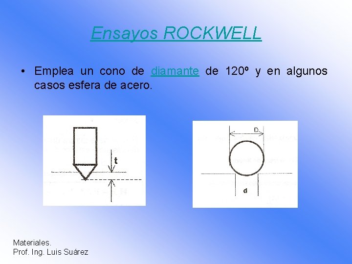 Ensayos ROCKWELL • Emplea un cono de diamante de 120º y en algunos casos