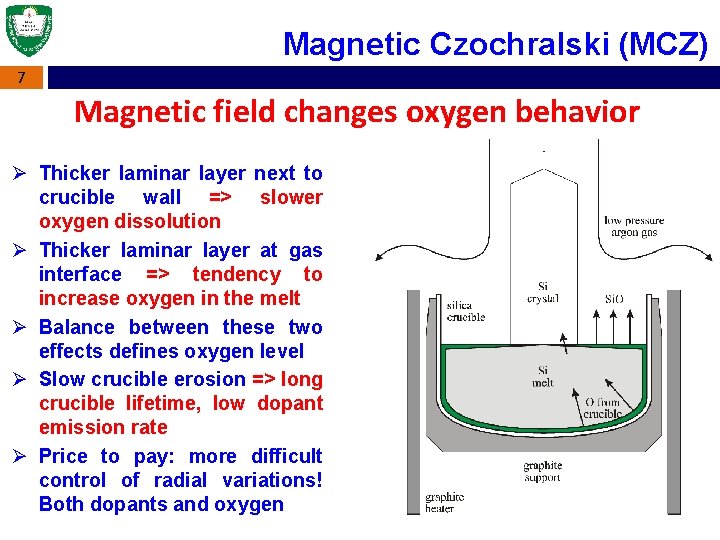 Magnetic Czochralski (MCZ) 7 Magnetic field changes oxygen behavior Ø Thicker laminar layer next