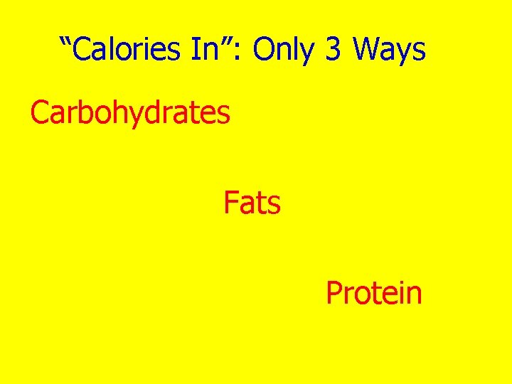 “Calories In”: Only 3 Ways Carbohydrates Fats Protein 