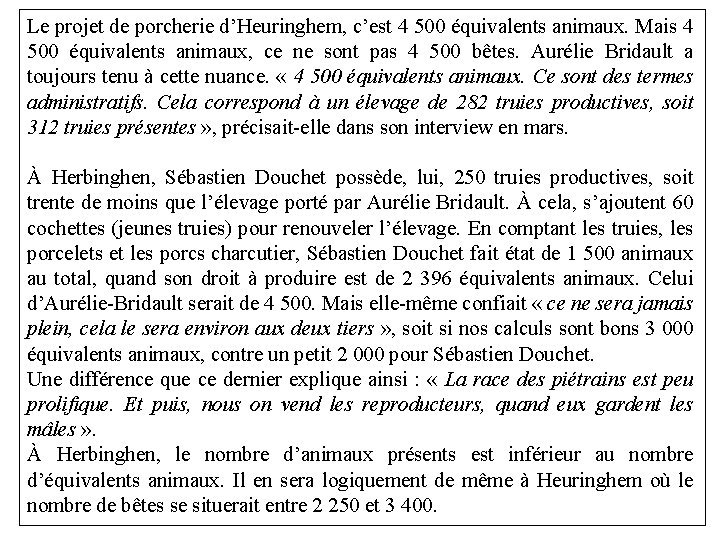 Le projet de porcherie d’Heuringhem, c’est 4 500 équivalents animaux. Mais 4 500 équivalents