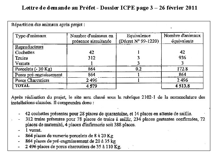 Lettre de demande au Préfet - Dossier ICPE page 3 – 26 février 2011