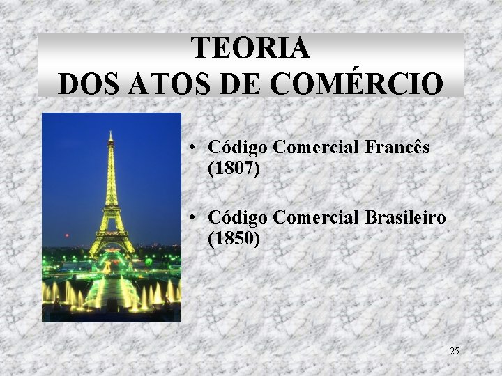 TEORIA DOS ATOS DE COMÉRCIO • Código Comercial Francês (1807) • Código Comercial Brasileiro