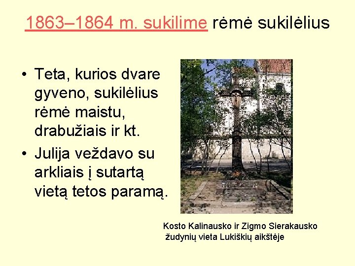 1863– 1864 m. sukilime rėmė sukilėlius • Teta, kurios dvare gyveno, sukilėlius rėmė maistu,