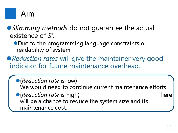 Aim l. Slimming methods do not guarantee the actual existence of S’. l. Due