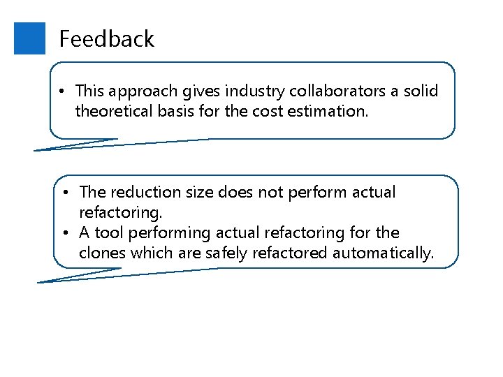 Feedback • This approach gives industry collaborators a solid theoretical basis for the cost
