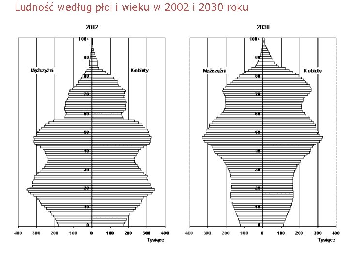 Ludność według płci i wieku w 2002 i 2030 roku 