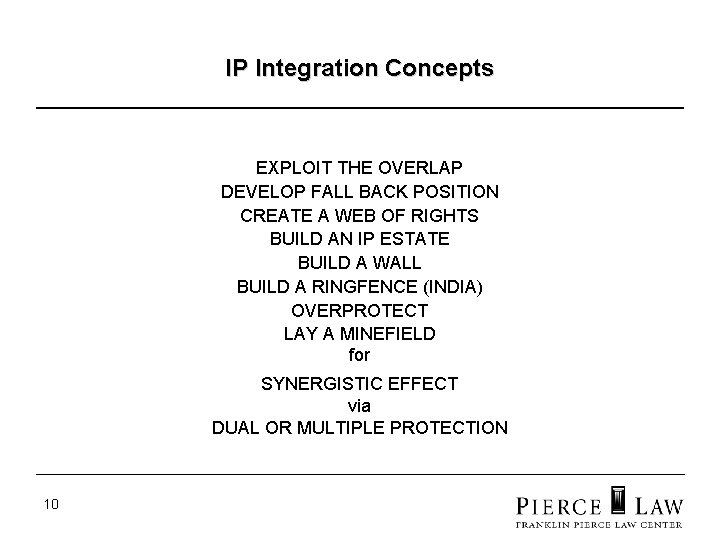 IP Integration Concepts EXPLOIT THE OVERLAP DEVELOP FALL BACK POSITION CREATE A WEB OF