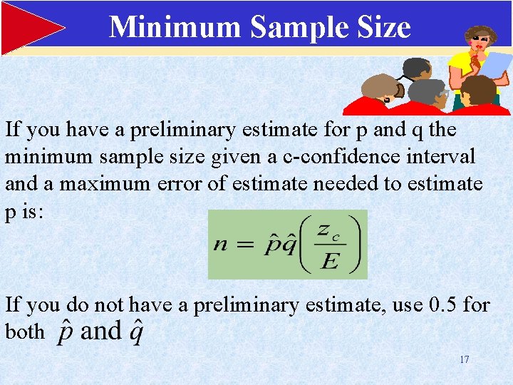 Minimum Sample Size If you have a preliminary estimate for p and q the