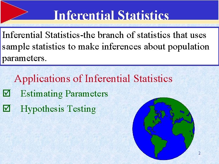 Inferential Statistics-the branch of statistics that uses sample statistics to make inferences about population