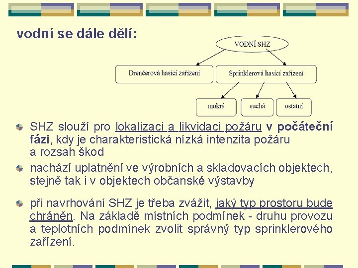 vodní se dále dělí: SHZ slouží pro lokalizaci a likvidaci požáru v počáteční fázi,