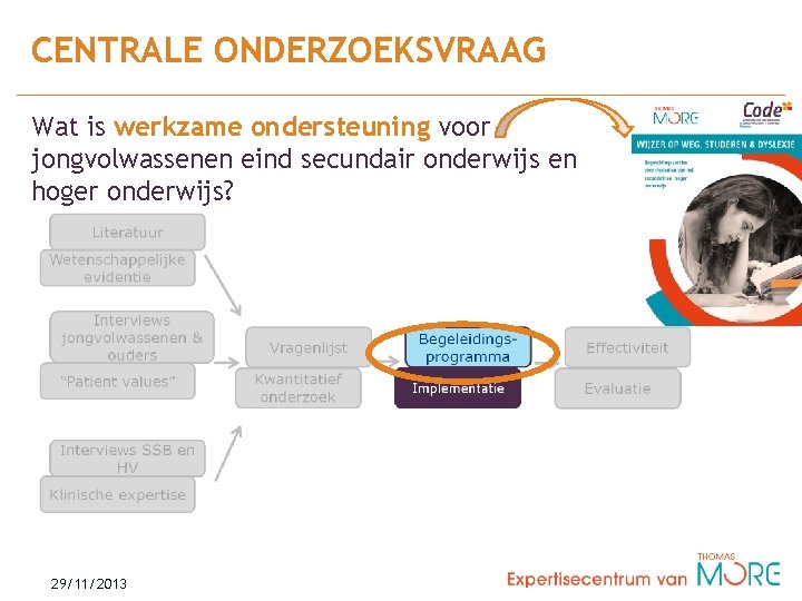 CENTRALE ONDERZOEKSVRAAG Wat is werkzame ondersteuning voor jongvolwassenen eind secundair onderwijs en hoger onderwijs?