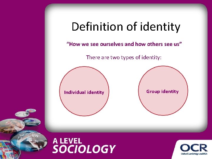 Definition of identity “How we see ourselves and how others see us” There are Definition of identity “How we see ourselves and how others see us” There are