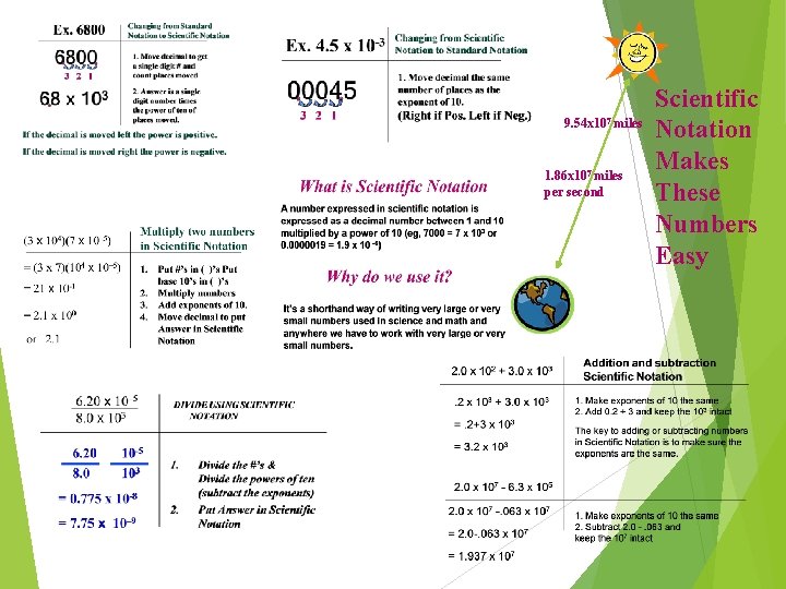 9. 54 x 107 miles 1. 86 x 107 miles per second Scientific Notation