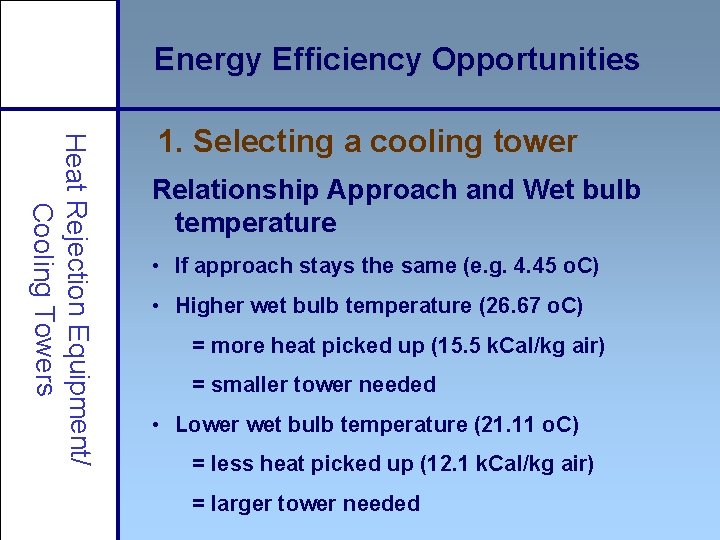 Energy Efficiency Opportunities Heat Rejection Equipment/ Cooling Towers 1. Selecting a cooling tower Relationship