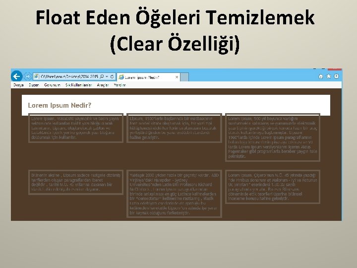 Float Eden Öğeleri Temizlemek (Clear Özelliği) 