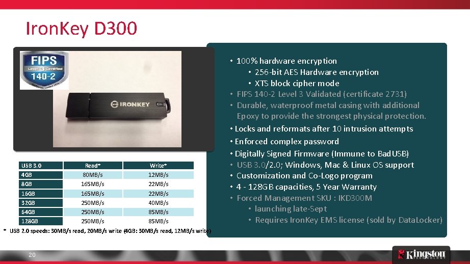 Iron. Key D 300 USB 3. 0 Read* Write* 4 GB 80 MB/s 12