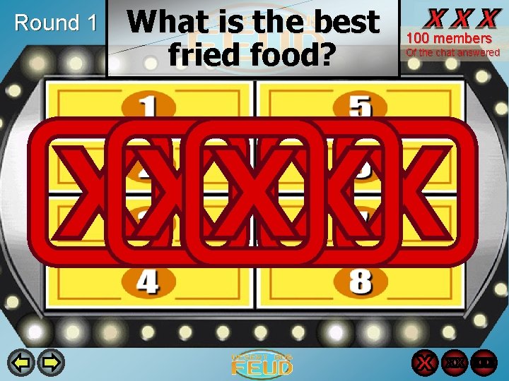 Round 1 What is the best fried food? 100 members Of the chat answered Round 1 What is the best fried food? 100 members Of the chat answered