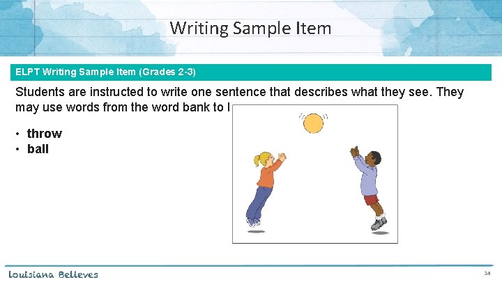 Writing Sample Item ELPT Writing Sample Item (Grades 2 -3) Students are instructed to