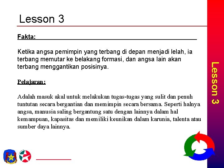 Lesson 3 Fakta: Pelajaran: Adalah masuk akal untuk melakukan tugas-tugas yang sulit dan penuh