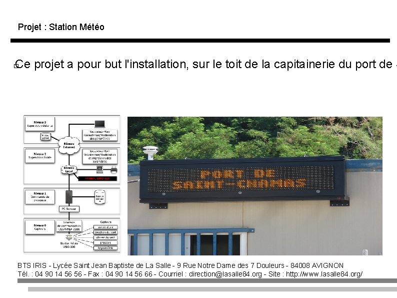 Projet : Station Météo Ce projet a pour but l'installation, sur le toit de