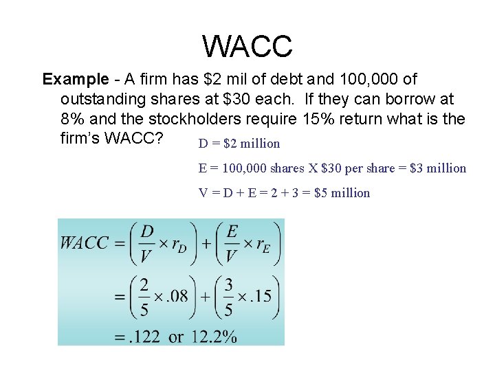 WACC Example - A firm has $2 mil of debt and 100, 000 of
