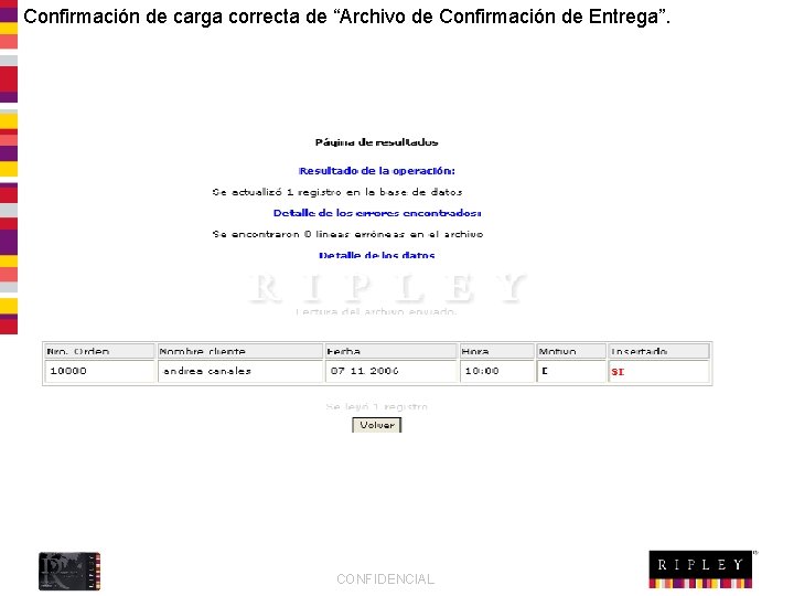 Confirmación de carga correcta de “Archivo de Confirmación de Entrega”. CONFIDENCIAL 